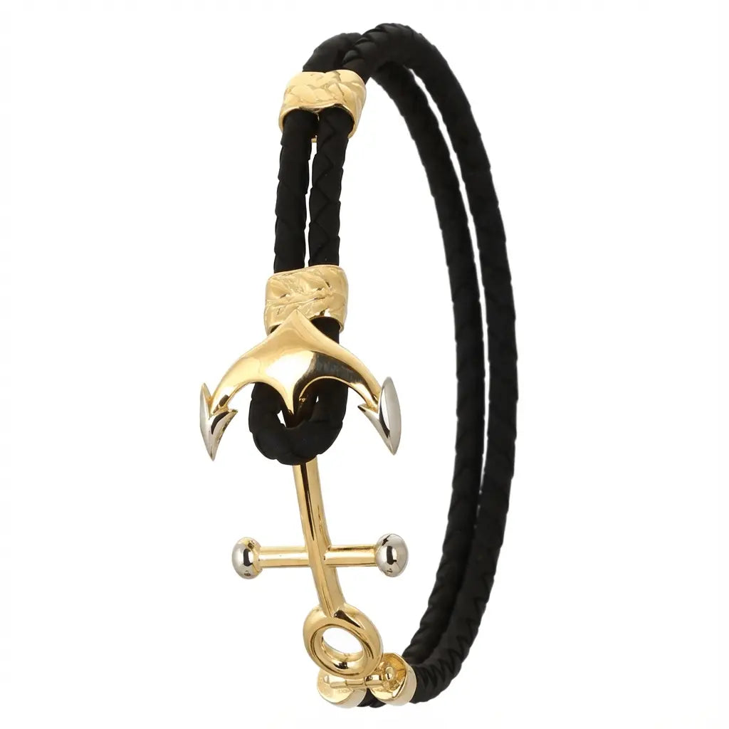 14ct/14K Gold Detail Bracelet – Nautical Anchor with Double Braided