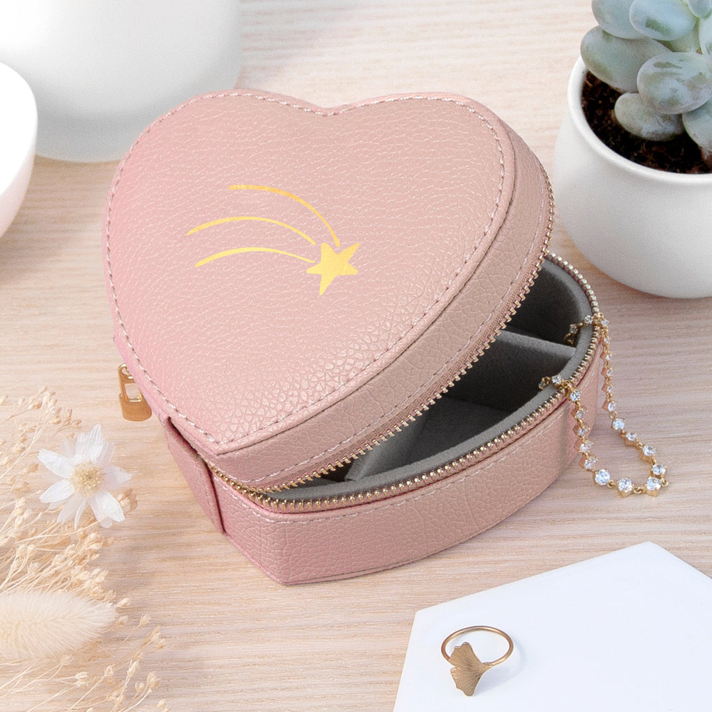 Shooting Star Pink Heart Travel Jewellery Case