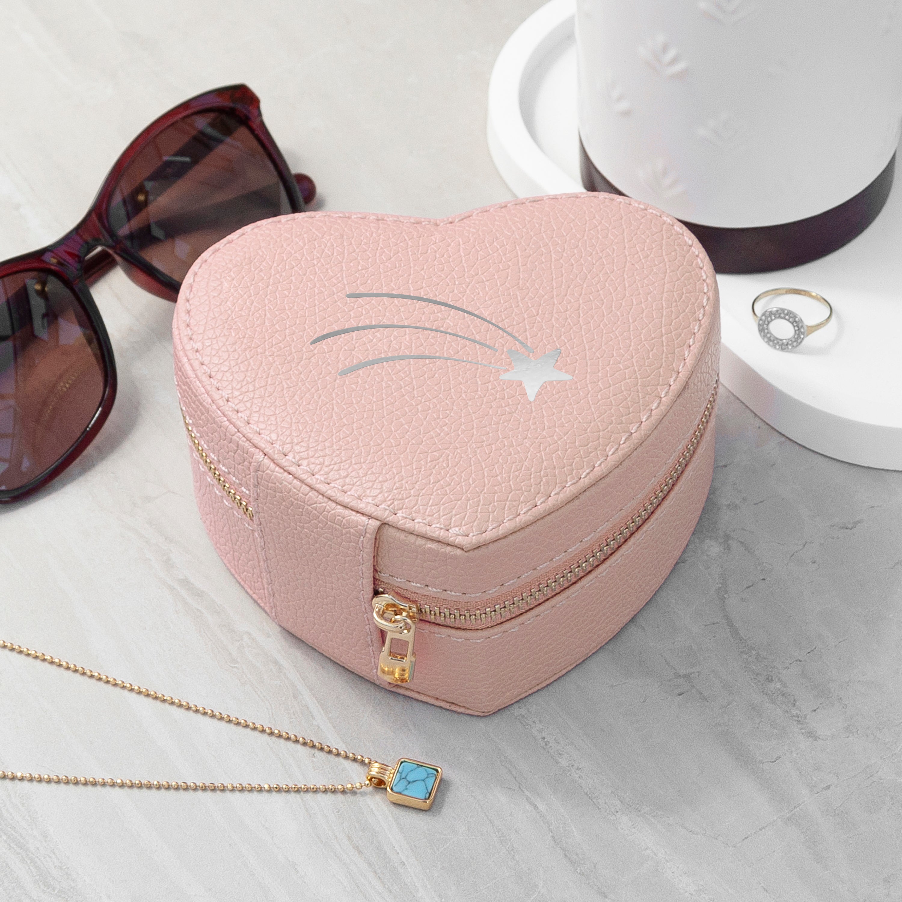Shooting Star Pink Heart Travel Jewellery Case