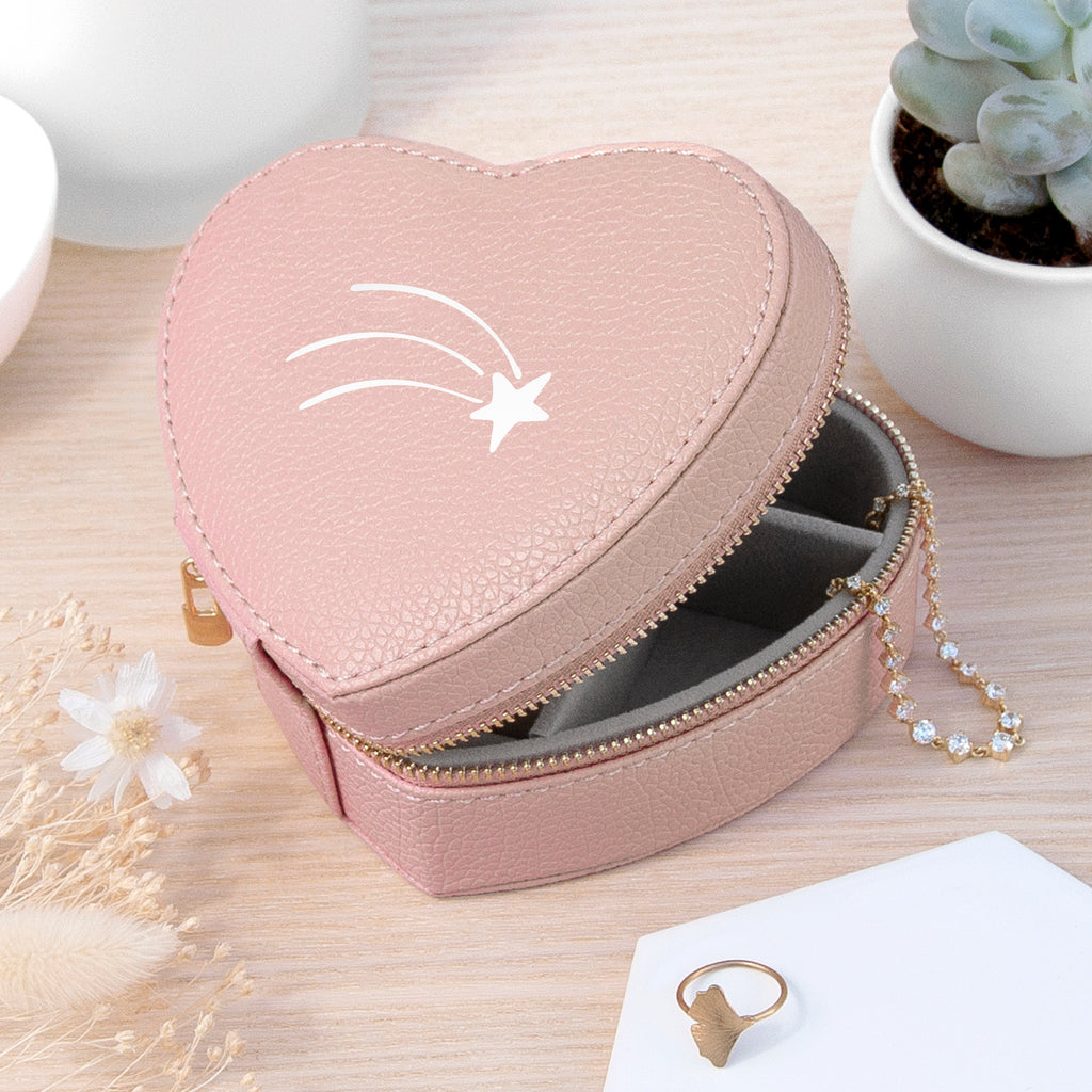 Shooting Star Pink Heart Travel Jewellery Case