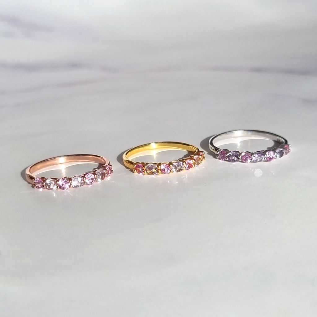 Pink Sapphire & Pink Amethyst Half Eternity Band in 18k Gold Vermeil