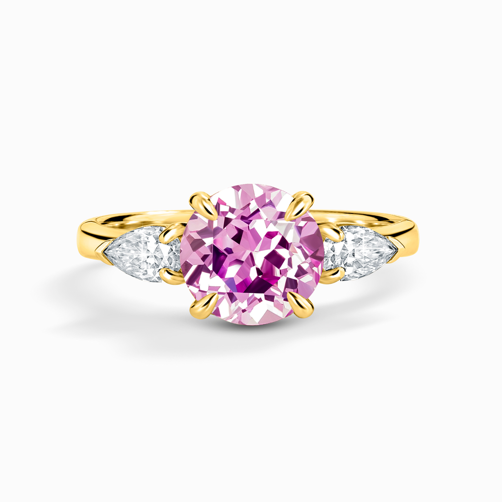 Pink Sapphire Round Cut Three Stone Engagement Ring in 18k Gold Vermeil