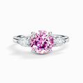 Pink Sapphire Round Cut Three Stone Engagement Ring in Sterling Silver