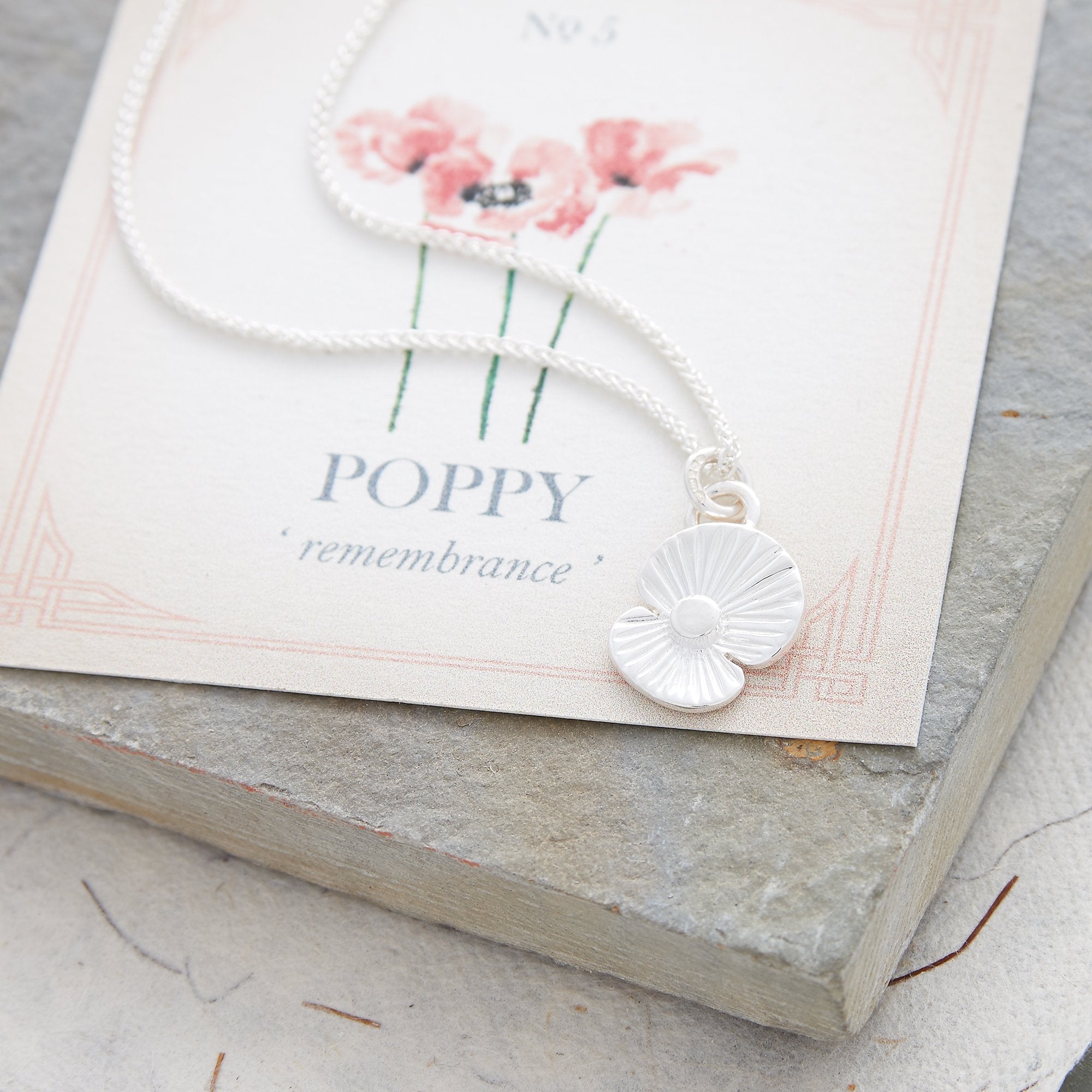 Poppy Flower Personalised Silver Charm