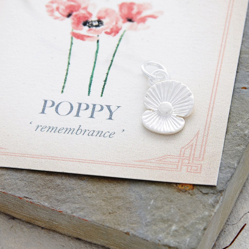 Poppy Flower Personalised Silver Charm