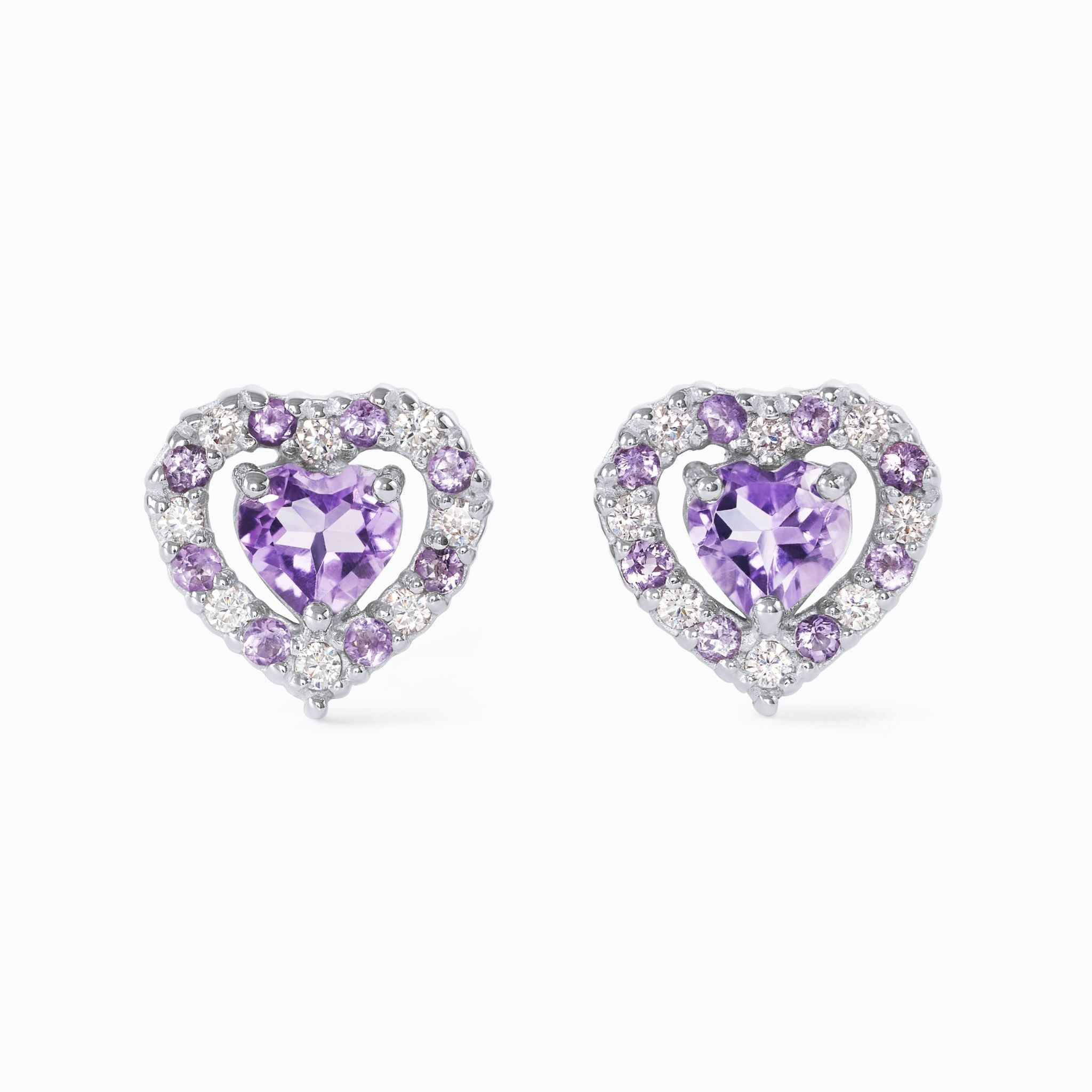 Purple Heart Lavender Amethyst Stud Earrings in Sterling Silver