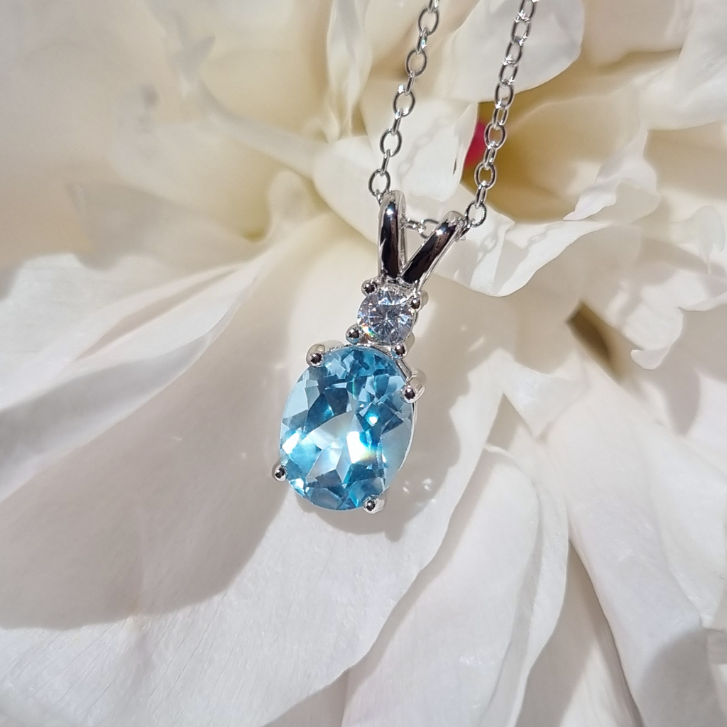 Blue Topaz Pendant Necklace in Sterling Silver