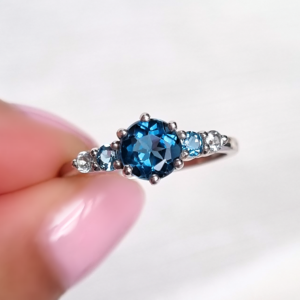 Ombre Blue Topaz Five Stone Ring in Sterling Silver