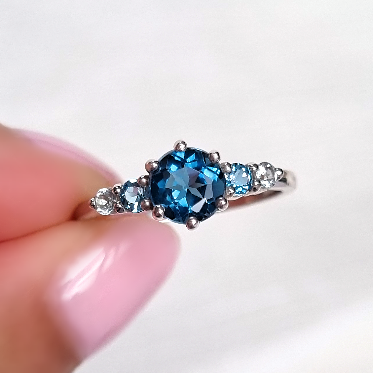 Ombre Blue Topaz Five Stone Ring in Sterling Silver