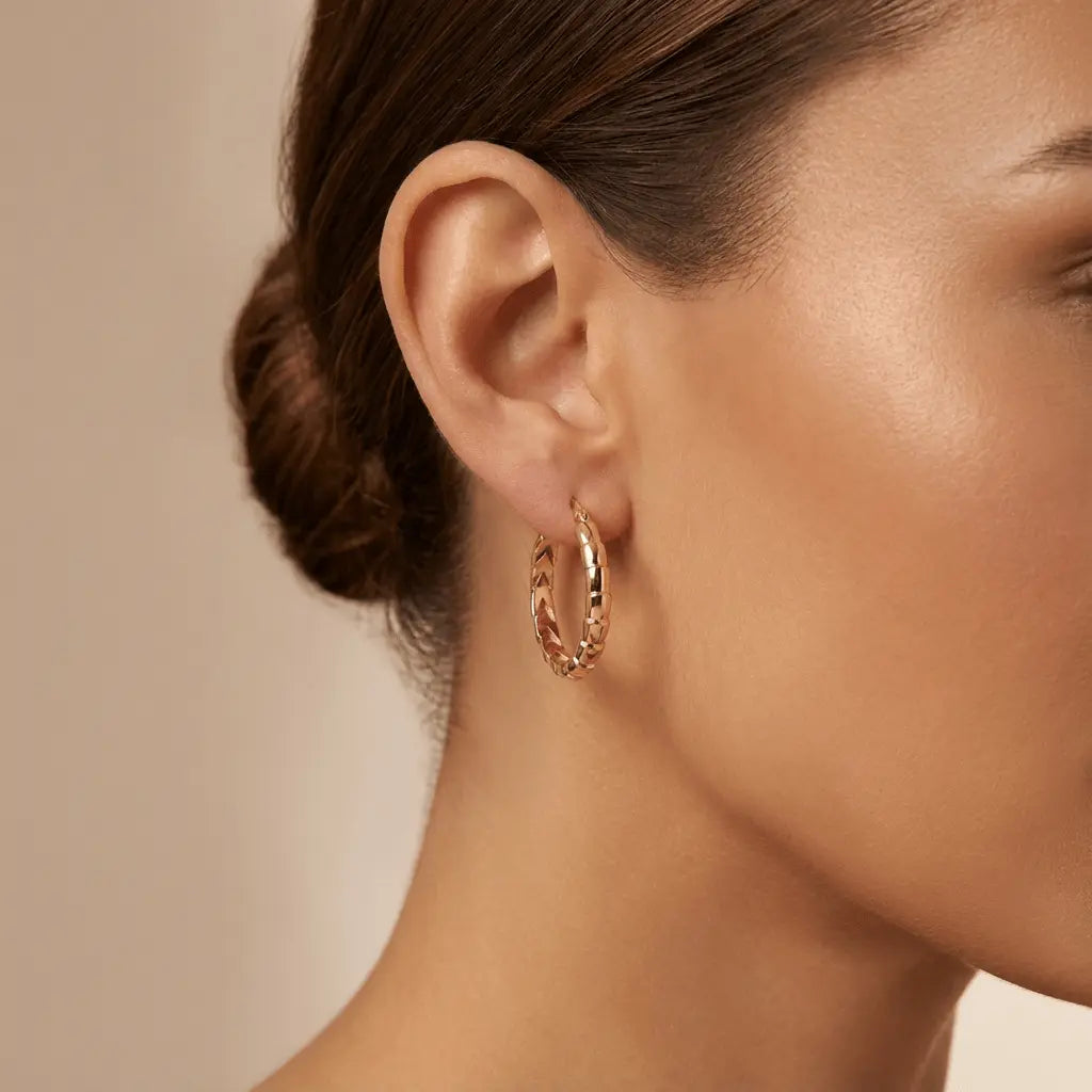 Solid Gold Earrings – Sculpted Segment Hoop – 14ct Gold