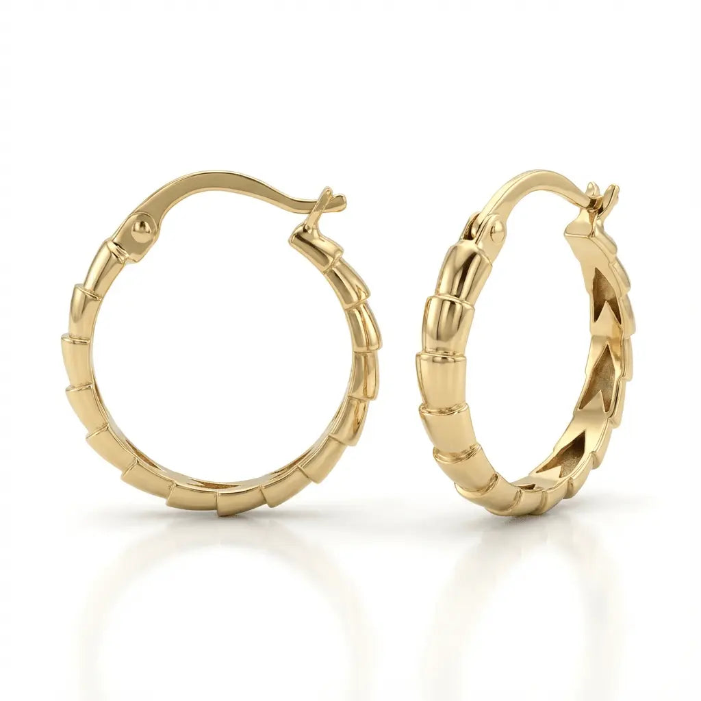 Solid Gold Earrings – Sculpted Segment Hoop – 14ct Gold