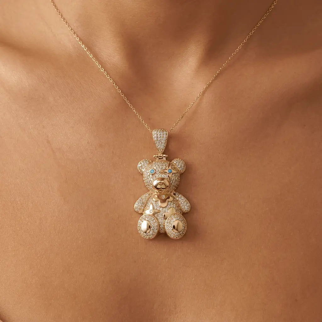 Gold Pendant – Teddy with Sparkling Stones – 14ct Gold