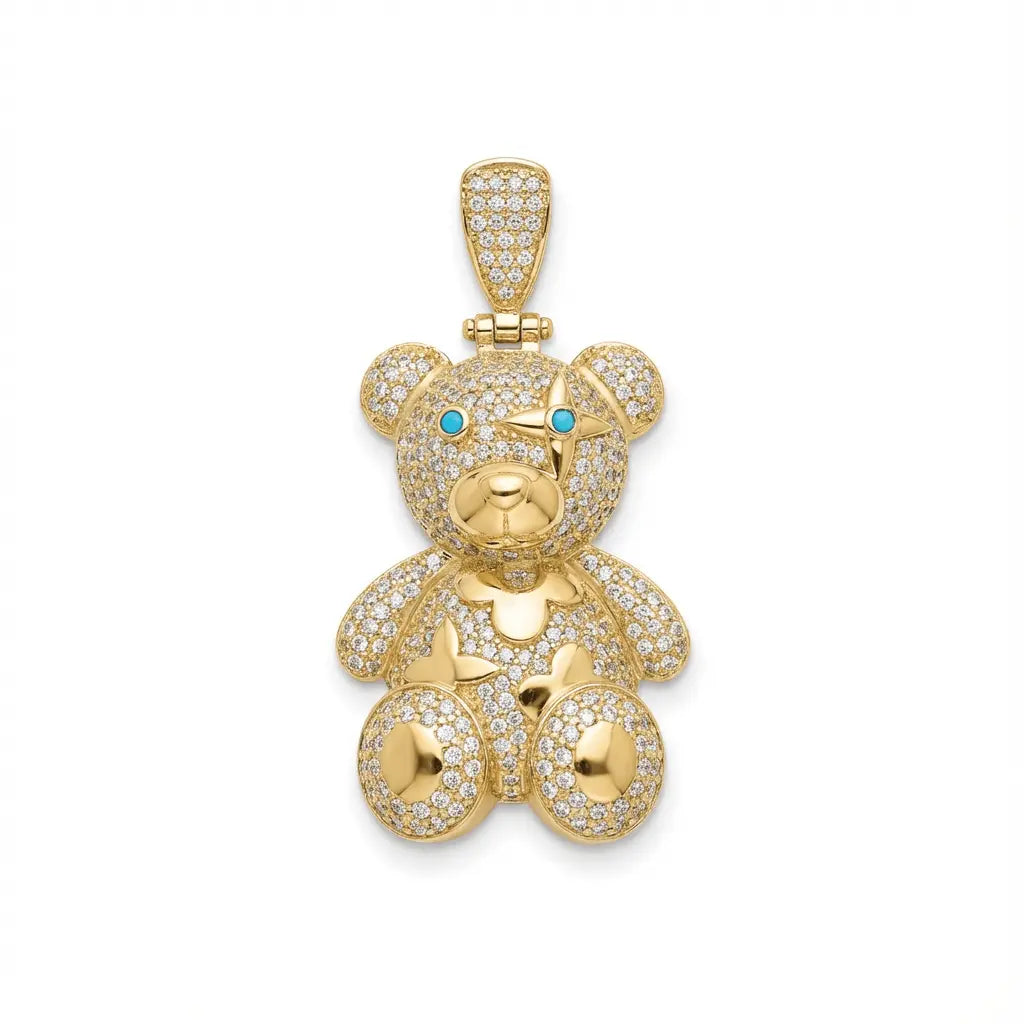 Gold Pendant – Teddy with Sparkling Stones – 14ct Gold