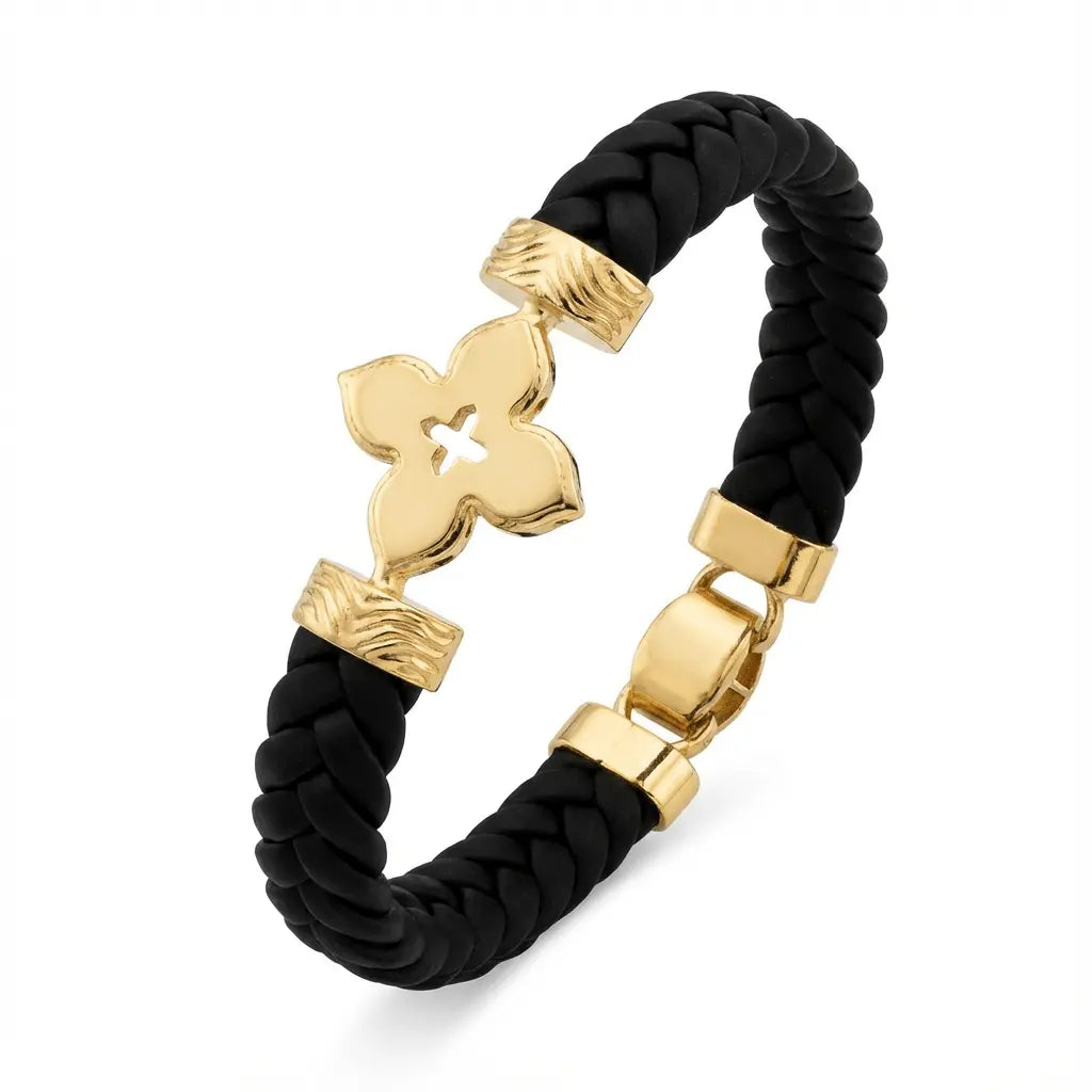 14ct/14K Gold Detail Bracelet – Textured Clover Braided