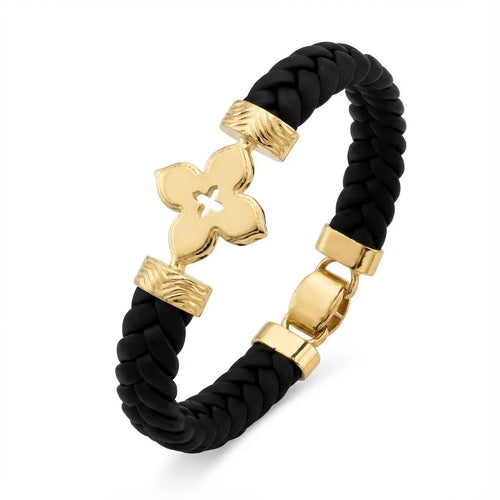 14ct/14K Gold Detail Bracelet – Textured Clover Braided