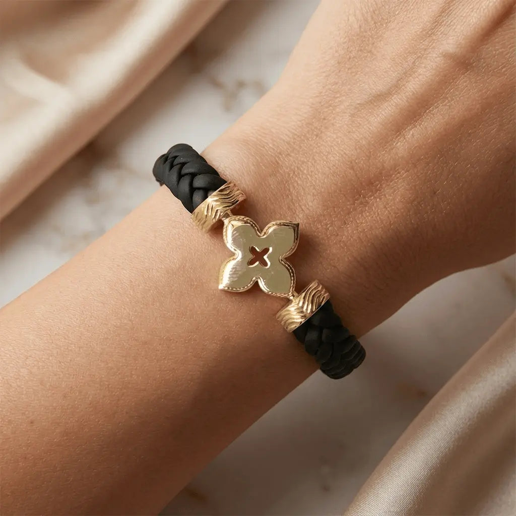 14ct/14K Gold Detail Bracelet – Textured Clover Braided