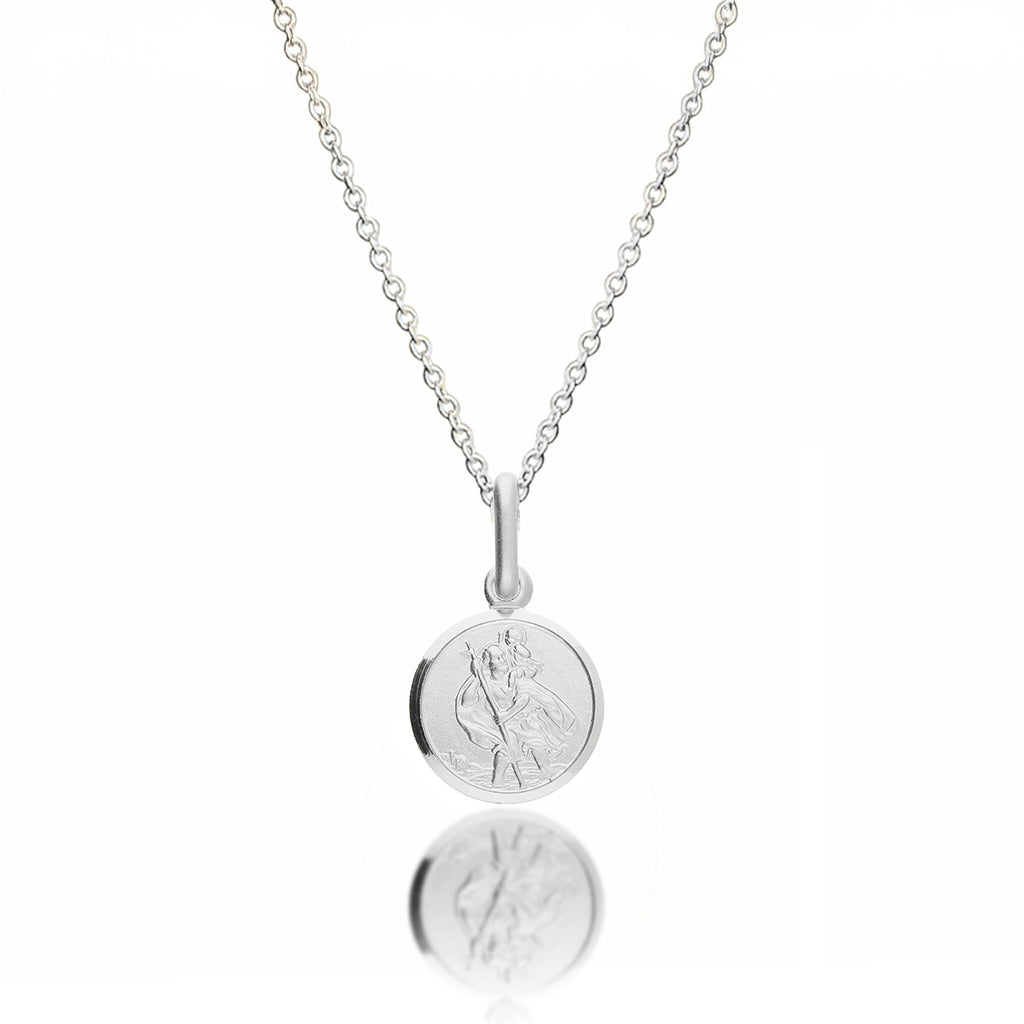 Classic Tiny St Christopher Necklace Sterling Silver 10mm