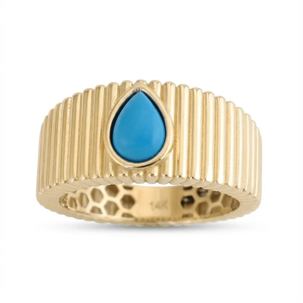 14ct/14K Gold Natural Turquoise Ring – Turquoise Drop Textured