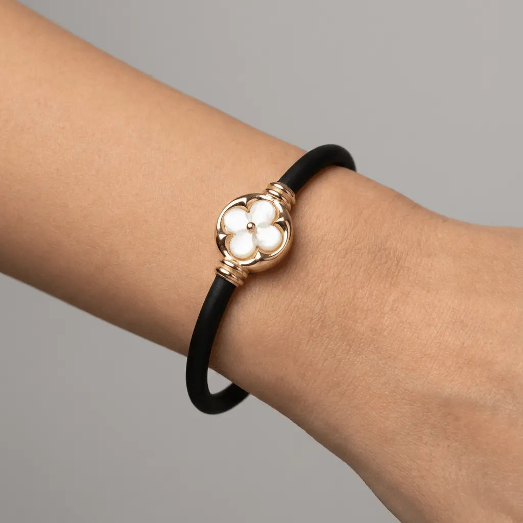 14ct/14K Gold Detail Bracelet – White Clover Black