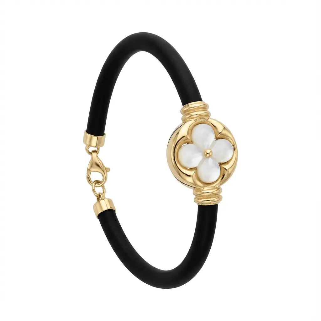 14ct/14K Gold Detail Bracelet – White Clover Black