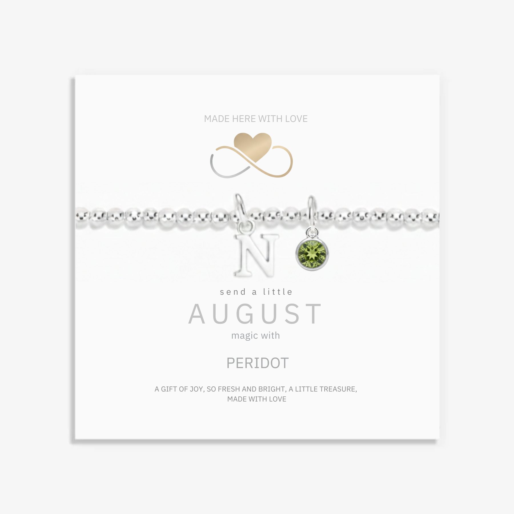 Initial & August Birthstone Bracelet | Personalised Stretch Bead Bracelet