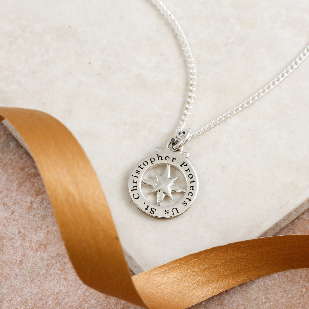 Travel Safe Outline Compass Silver Charm