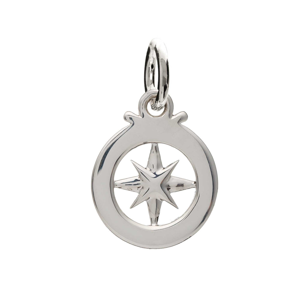 Travel Safe Outline Compass Silver Charm