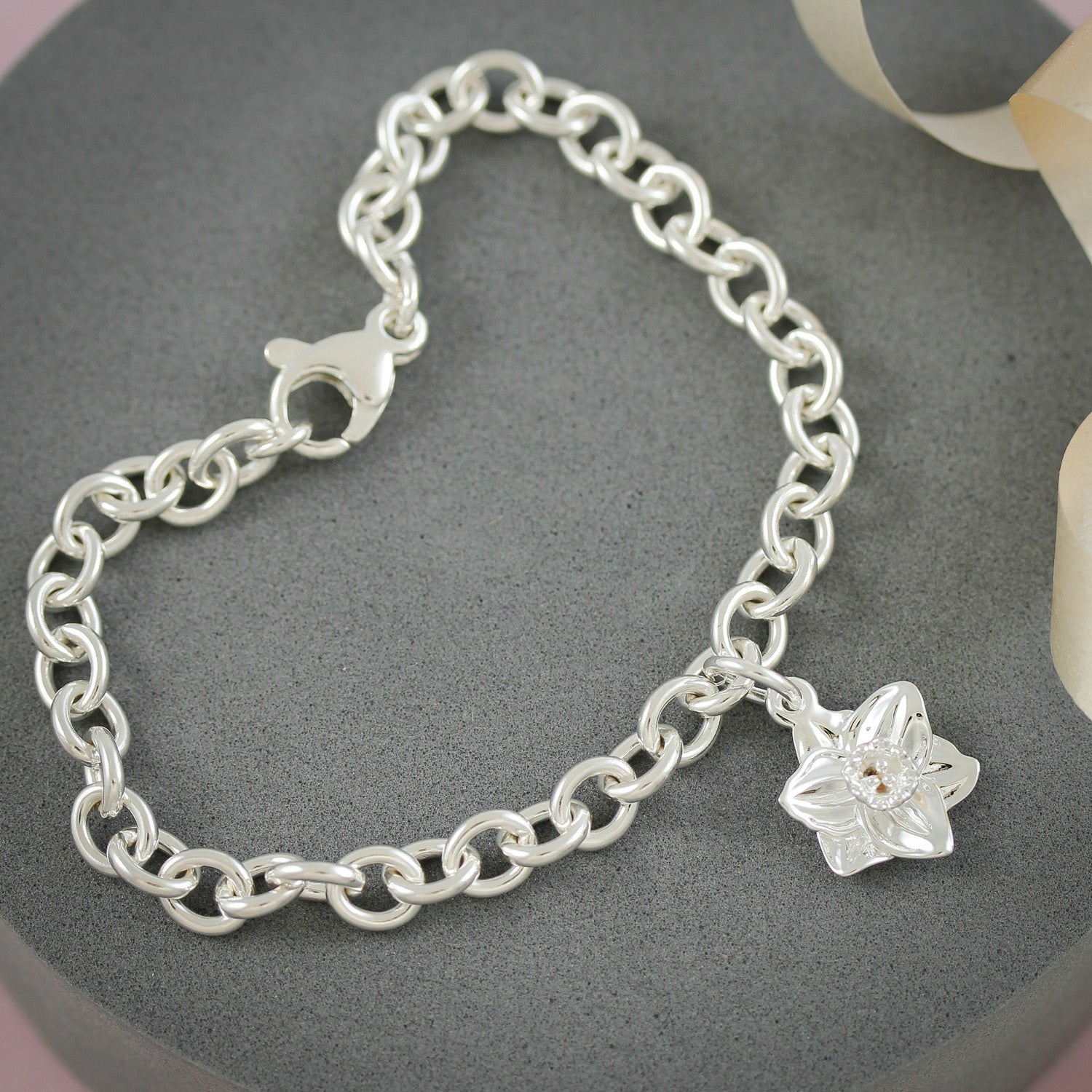 Daffodil Flower Silver Charm