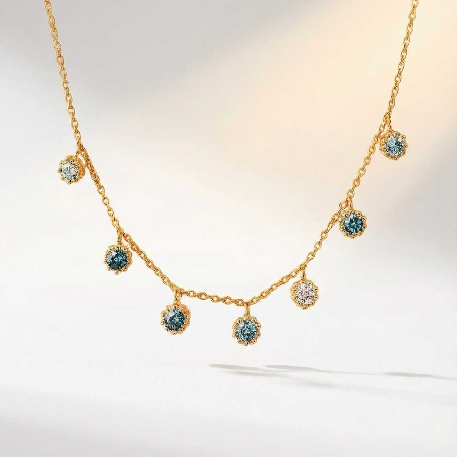 Gold Aqua Necklace with Barnacles and Rainbow Topaz