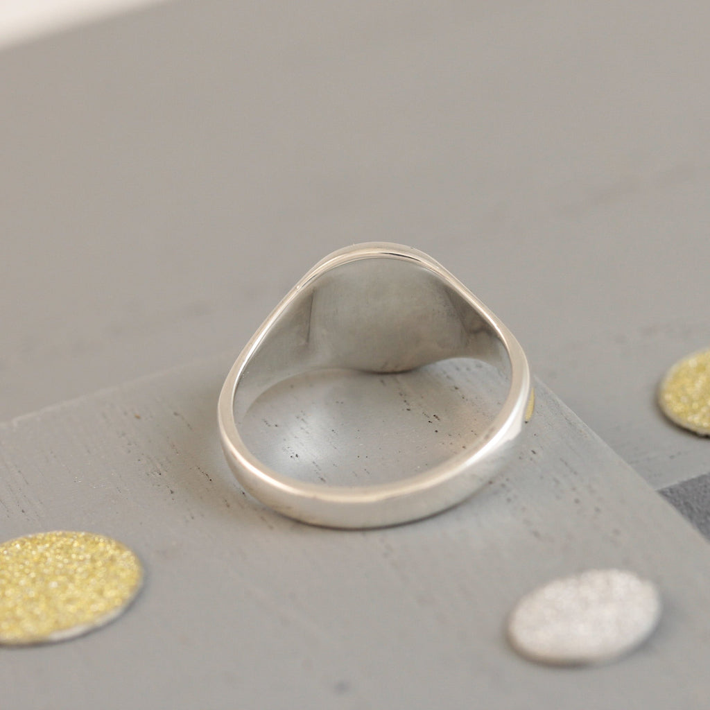 Gothic Initial Round Silver Signet Ring