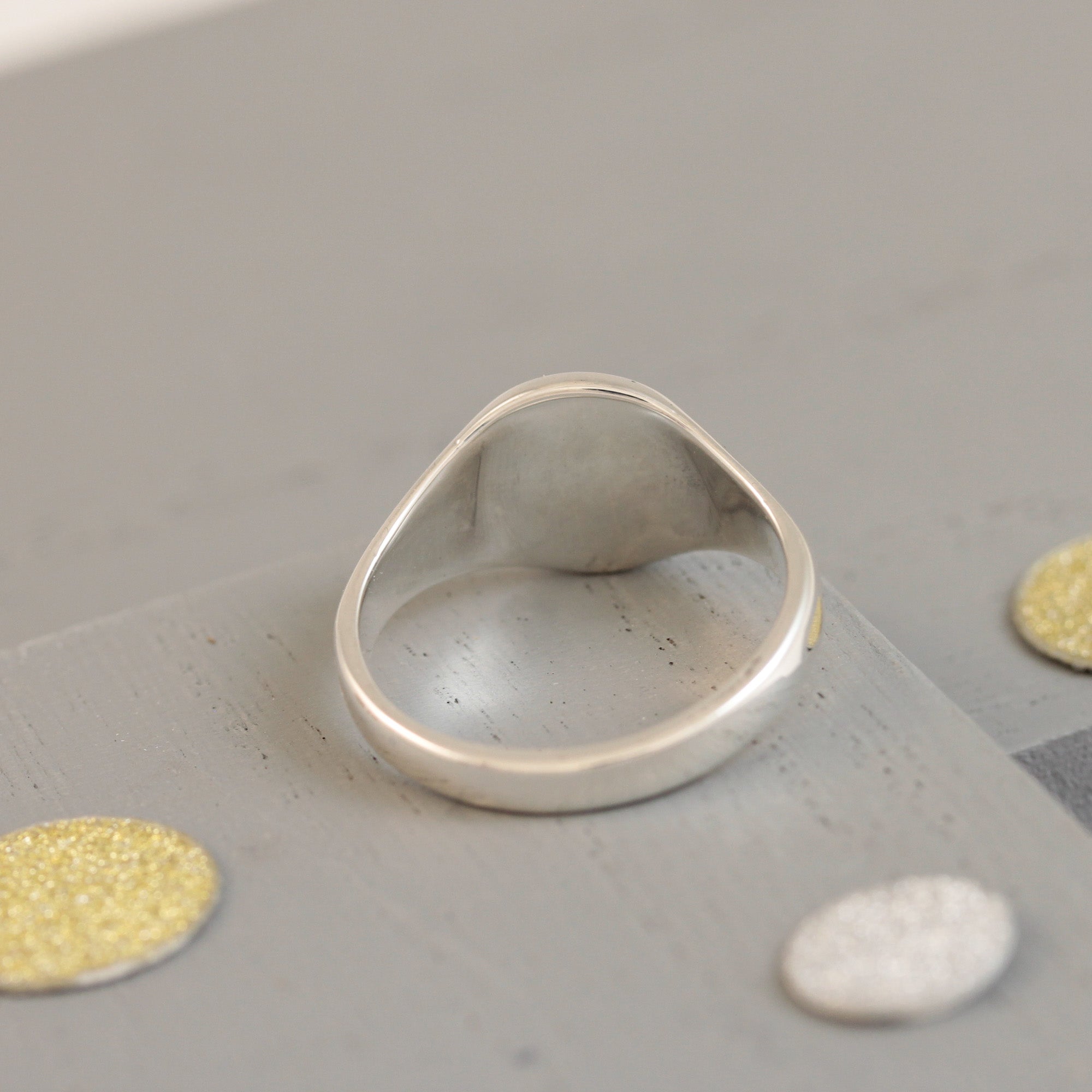 Gothic Initial Round Silver Signet Ring