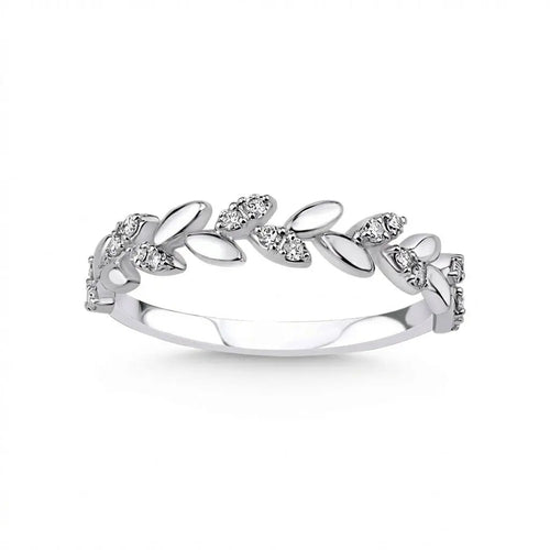 14ct/14K White Gold Natural Diamond Ring – Diamond Leaf 0.16ct