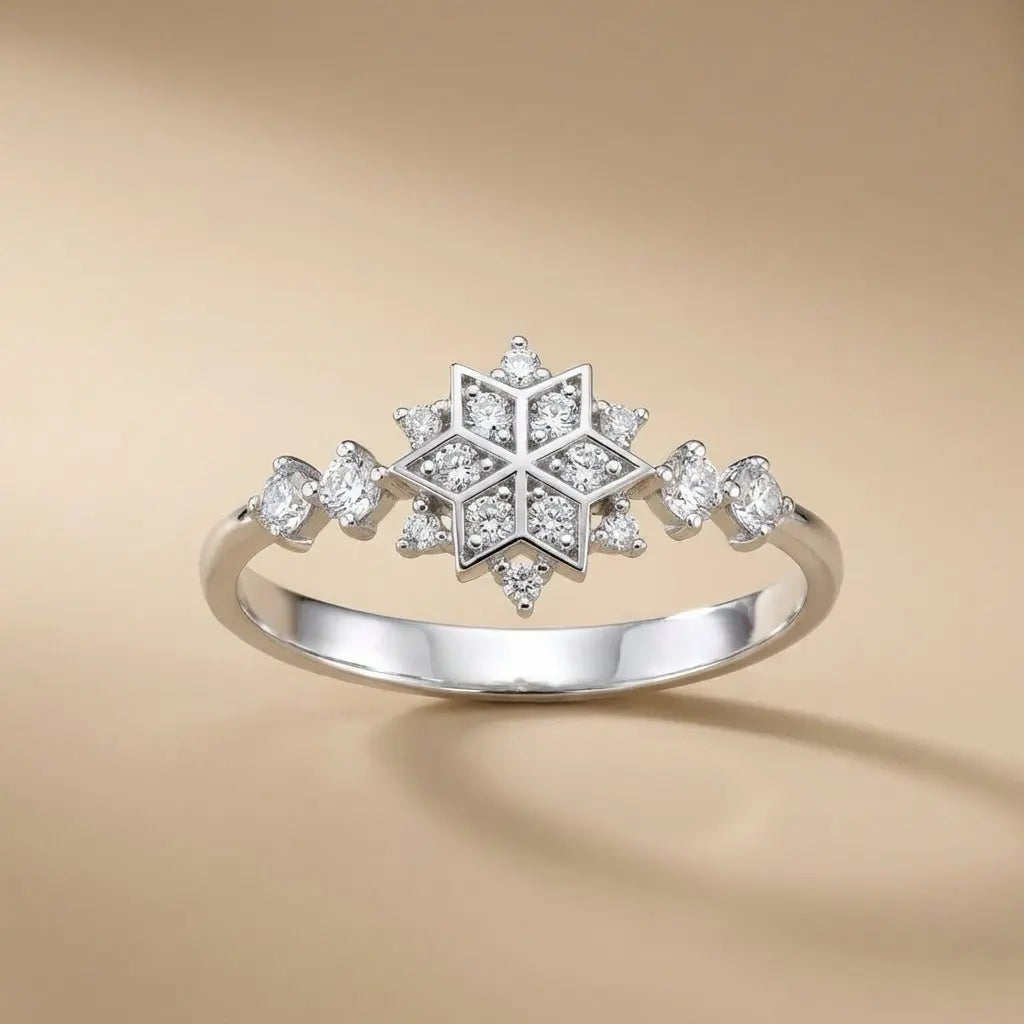 14ct/14K White Gold Natural Diamond Ring – Snowflake Diamond