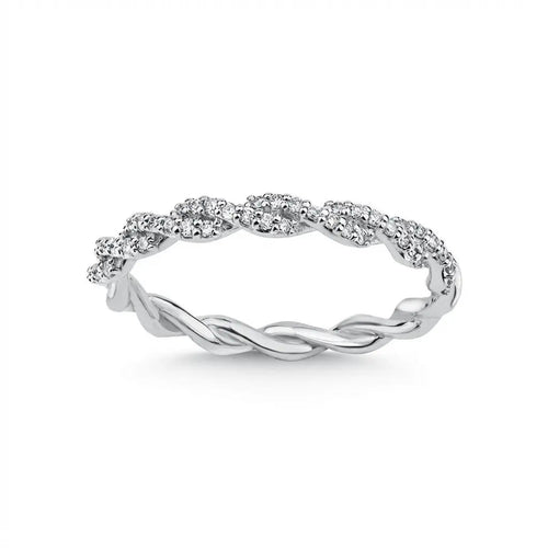 14ct/14K White Gold Natural Diamond Ring – Twisted Pavé Diamond