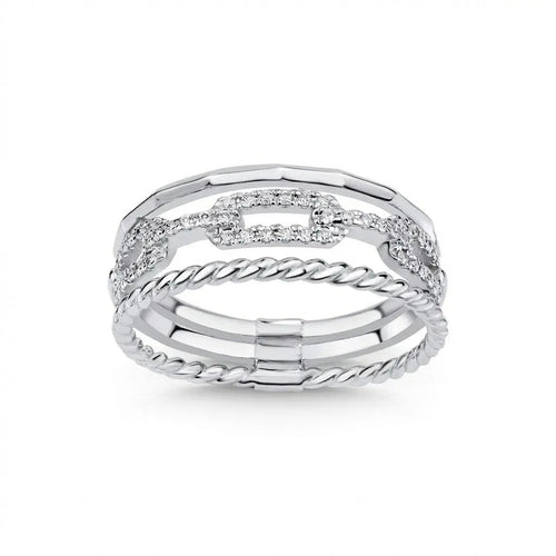 14ct/14K White Gold Natural Diamond Ring – Triple Pavé Diamond