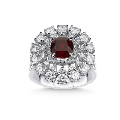 14ct/14K White Gold Natural Ruby & Diamond Ring – Ruby Diamond Floral Halo