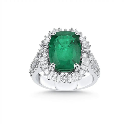 14ct/14K White Gold Natural Emerald & Diamond Ring – Emerald Halo 4.78ct