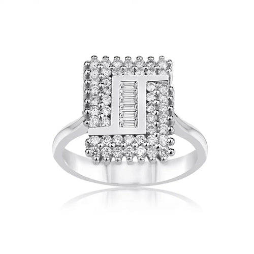 14ct/14K White Gold Natural Diamond Ring – Geometric Baguette Diamond Frame 0.62ct