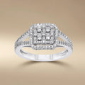 14ct/14K White Gold Natural Diamond Ring – Diamond Cluster Halo 0.95ct