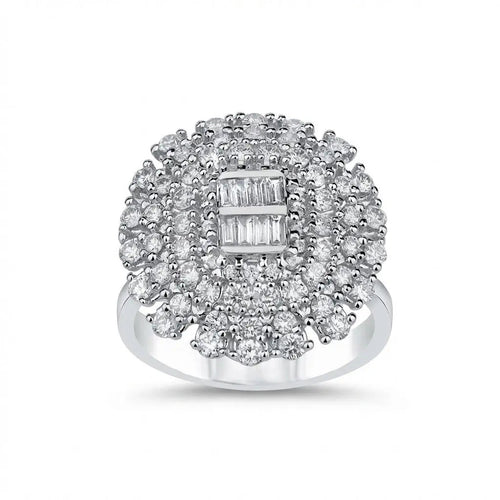 14ct/14K White Gold Natural Diamond Ring – Vintage Floral Diamond Cluster 1.43ct