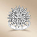 14ct/14K White Gold Natural Diamond Ring – Radiant Sunburst Diamond Statement 1.3ct