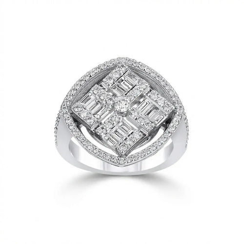 14ct/14K White Gold Natural Diamond Ring – Square Halo Cluster 1.28ct
