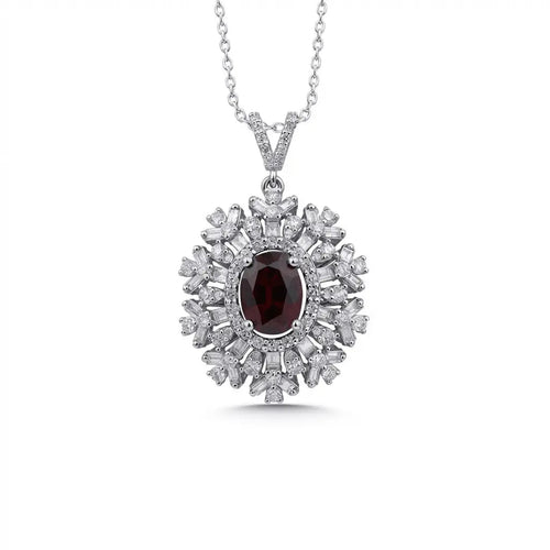 14ct/14K White Gold Ruby & Diamond Necklace – Ruby Sunburst Diamond 2.68ct