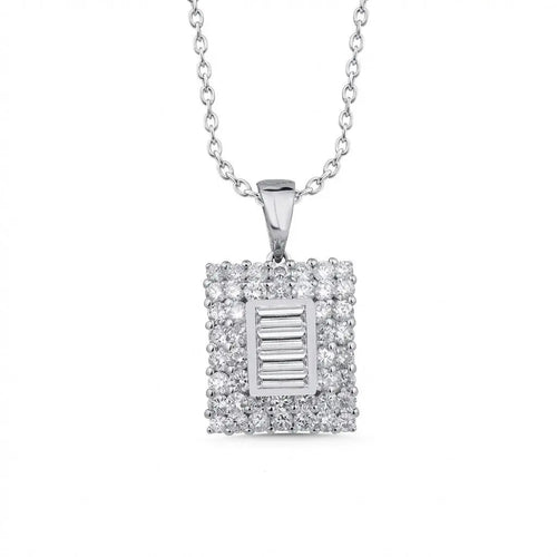 14ct/14K White Gold Natural Diamond Pendant – Square Baguette Diamond Cluster 1.02ct