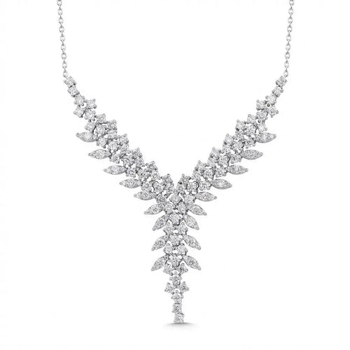 14ct/14K White Gold Natural Diamond Necklace – V Shape Diamond Statement 3.02ct