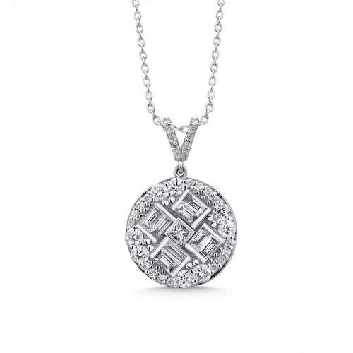 14ct/14K White Gold Natural Diamond Pendant – Round Baguette Cluster Diamond 0.84ct