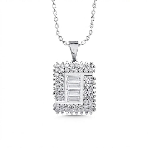 14ct/14K White Gold Natural Diamond Pendant – Baguette Center Square Diamond 1.03ct