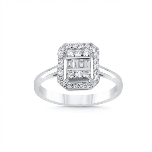 14ct/14K White Gold Natural Diamond Ring – Baguette Diamond Halo 0.39ct