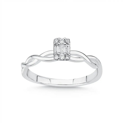 14ct/14K White Gold Natural Diamond Ring – Twisted Baguette Diamond 0.12ct