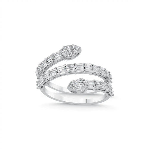 14ct/14K White Gold Natural Diamond Ring – Wrap Style Baguette Diamond 1.01ct